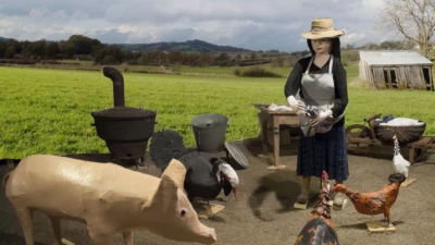 Des animaux et des personnages </br> en tenue d'époque